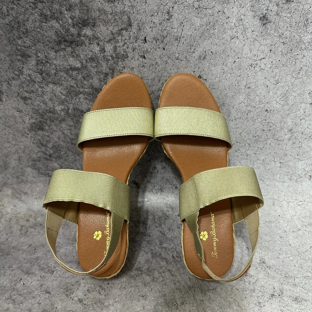 Tommy Bahama Sakura Wedge Sandals Womens 9.5 Champagne Gold Espadrille